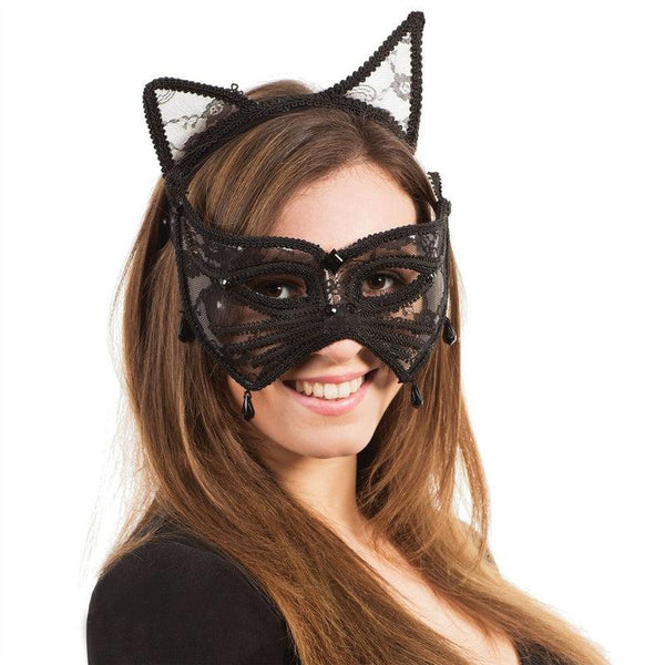 Bristol Novelty Black Mask with Lace attached to Handle