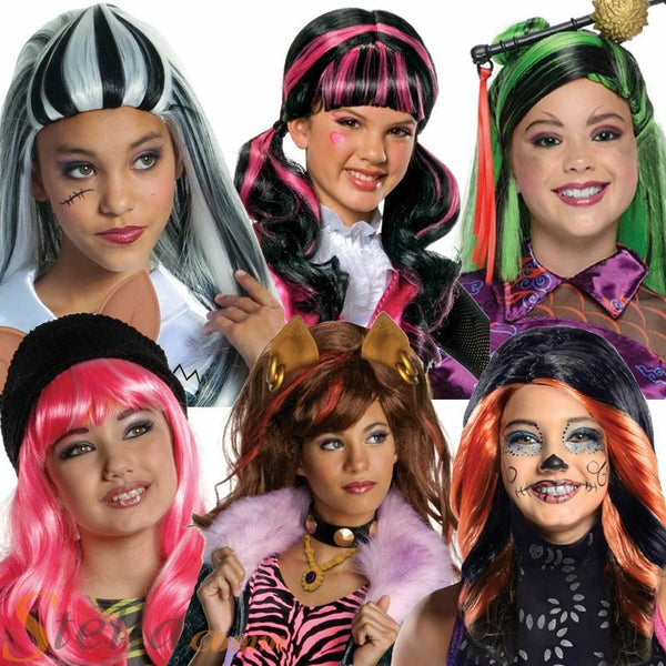 Girls Monster High Wig Official Halloween Fancy Dress Costume Accessory