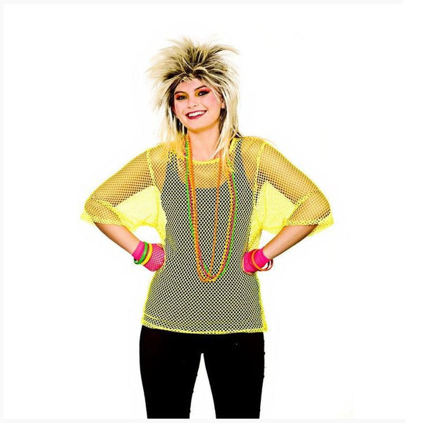 80s neon dress Ladies 80s Neon Mesh Vest Mesh Tops Punk Mod Ladies Fancy Dress Costum