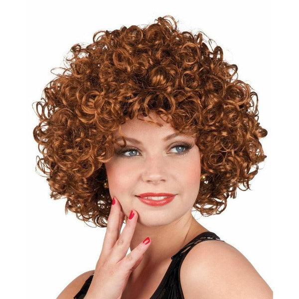 Ladies Candice Brown Curly Wig Perm Boogie Disco Fancy Dress