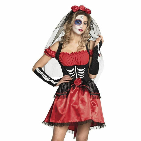 Ladies Red & Black Rose Skeleton Costume Halloween Fancy Dress Outfit - The Online Toy Store Ladies Red & Black Rose Skeleton Costume Halloween Fancy Dress Outfit - The Online Toy Store