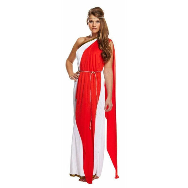 knee length dresses for ladies Ladies Red Greek Roman Greek Goddess Toga Fancy Dress Outfit Womens Co
