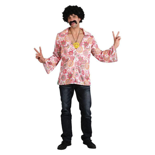 1960s Hippie Shirt Mens Fancy Dress 60s Groovy Retro Hippy Adults Costume  Outfit