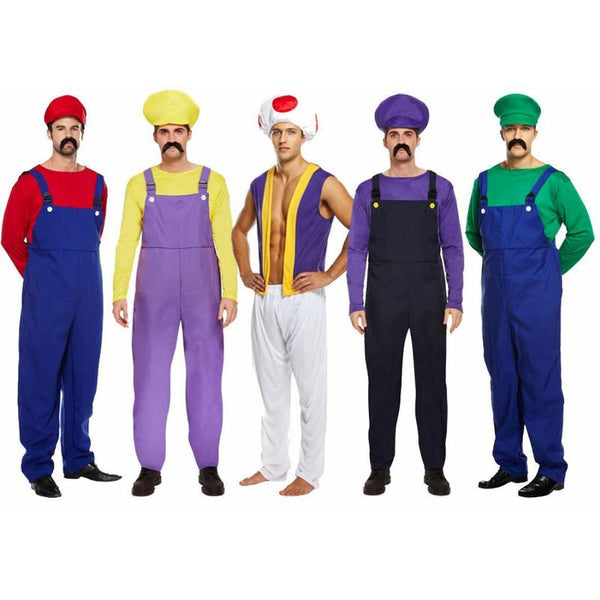 Mens Super Mario Bros Luigi Wario Waluigi Mushroom Workman Plumber Fancy  Dress