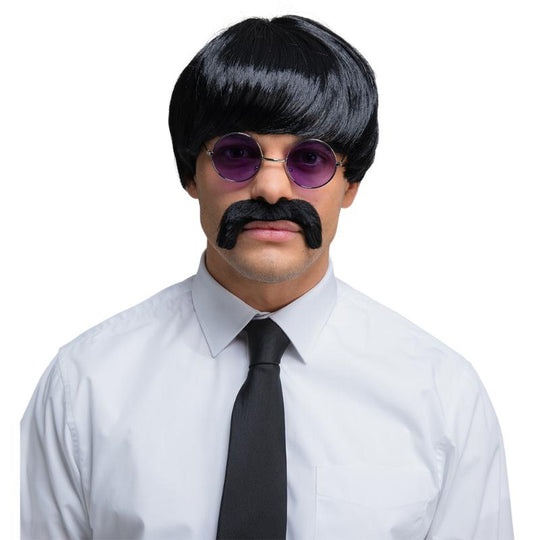 1960's Pop Icon Wig & Moustache - Wicked Costumes Adult Fancy Dress