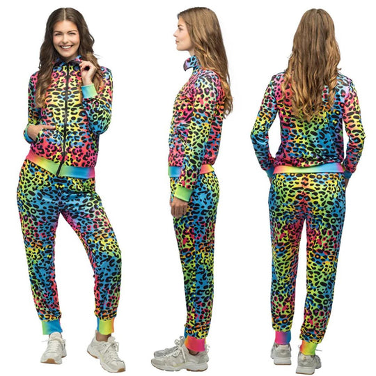 Boland Neon Leopard Print Shell Suit Women's Fancy Dress Costume