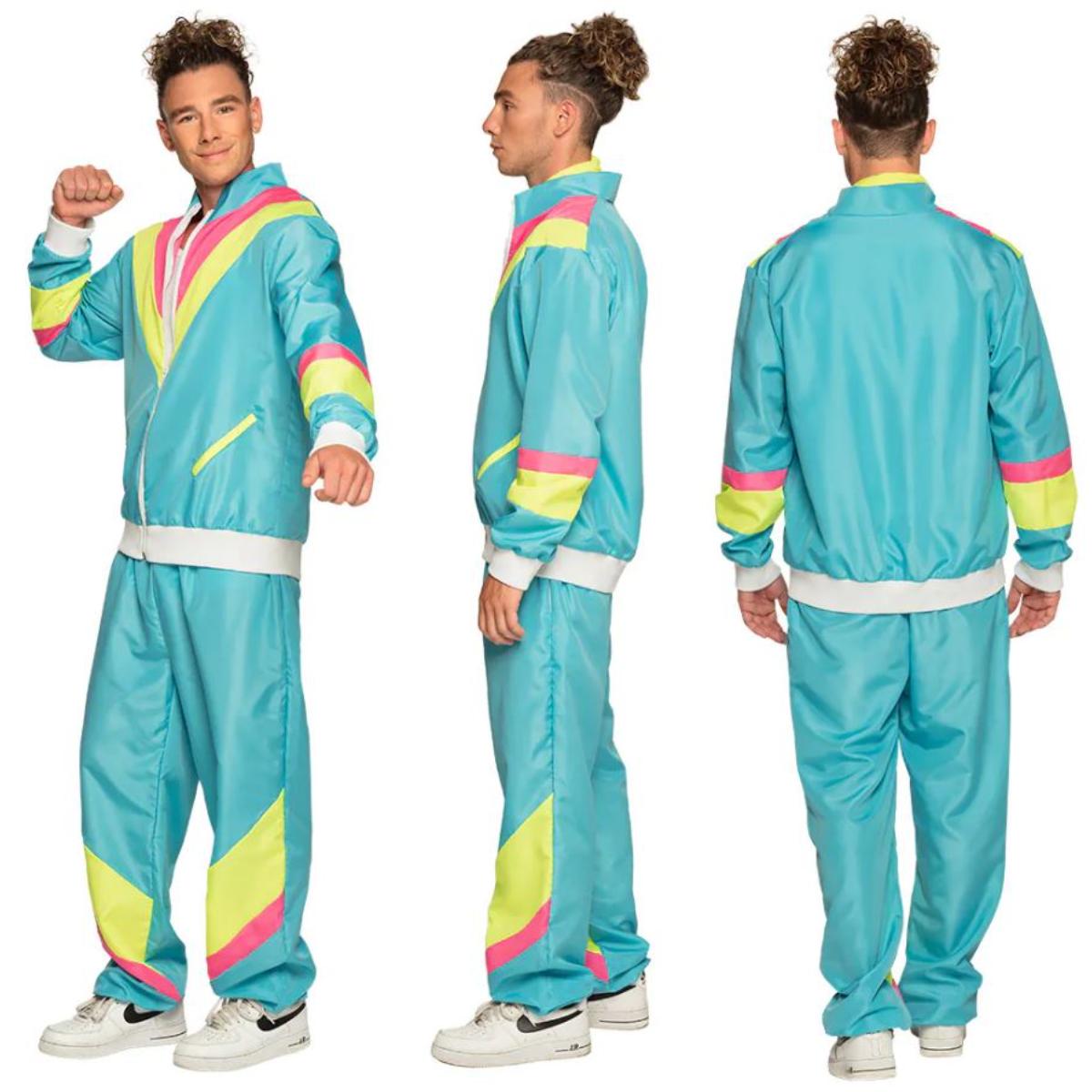 Boland Retro Dude Shell Suit 80s Men s Fancy Dress Costume Neon Blue The Online Toy Store