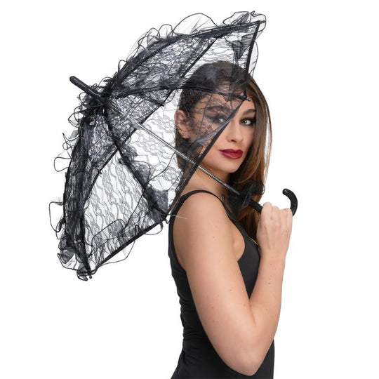 Gothic Victorian Lace Parasol (Black) - Wicked Costumes Adult Fancy Dress