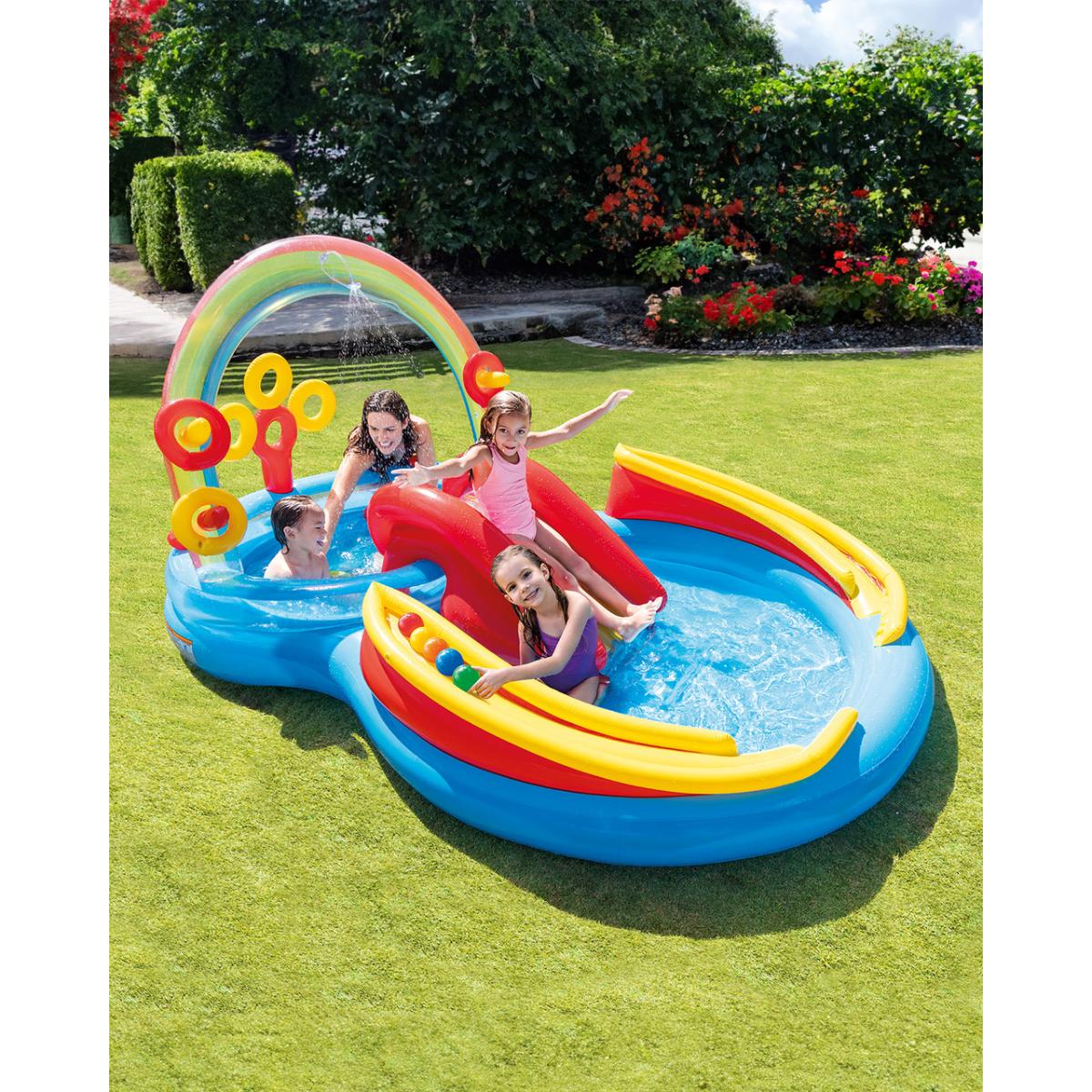 Intex Rainbow Ring Inflatable Play Centre Paddling Pool with Slide ...