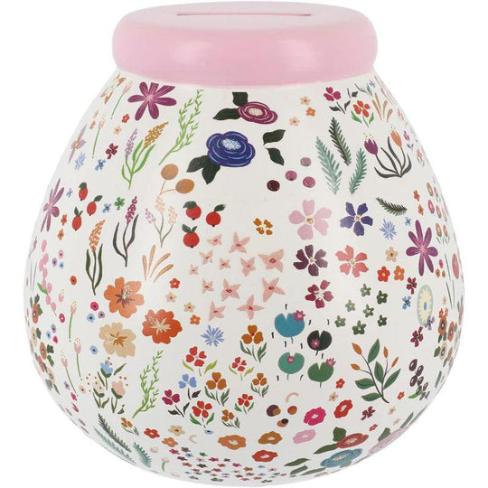 Pot of Dreams Ceramic Money Box Floral Cream