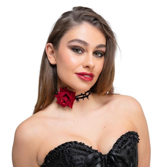Red Rose & Thorn Choker - Wicked Costumes Adult Fancy Dress Accessory
