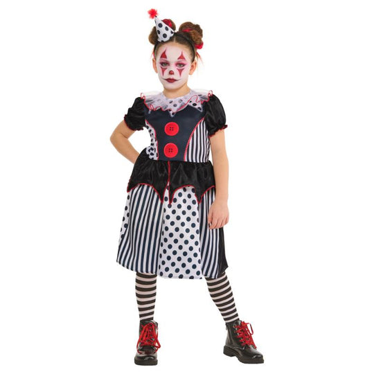 Rubies Monochrome Clown Dress Girl's Fancy Dress Costume