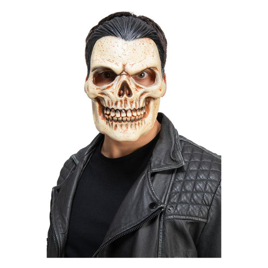 Skull with Black Hair Halloween Mask - Wicked Costumes Adult Fancy Dress