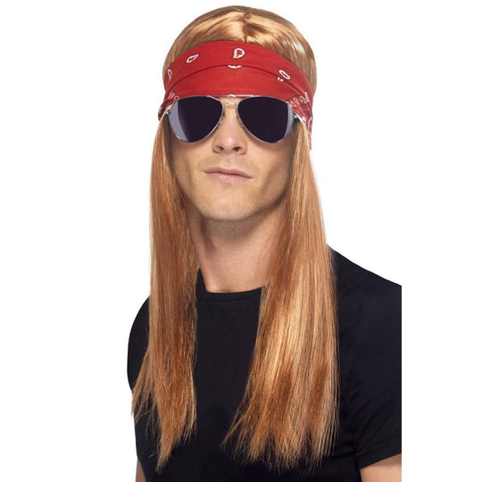 Smiffys 90s Rocker Wig, Bandana & Sunglasses Kit Adult Fancy Dress