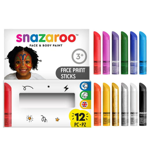 Snazaroo Face Paint Crayon Sticks (12 Pack)