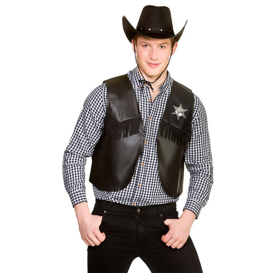 Wicked Costumes Cowboy Waistcoat Adult Fancy Dress - Black