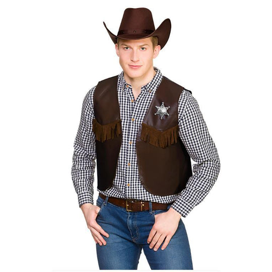 Wicked Costumes Cowboy Waistcoat Adult Fancy Dress - Brown