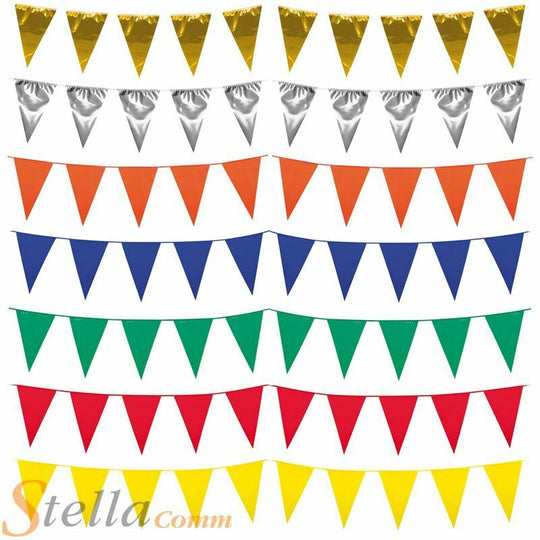 10m Colour Giant Triangular Bunting Fete Party Flag Decoration 45cm x 30cm