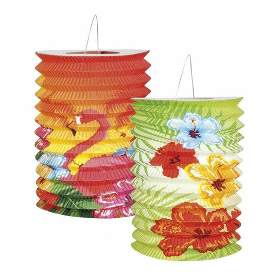 2 Hibiscus Paper Lanterns Hawaiian Party Aloha Flamingo Hanging Decoration