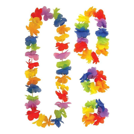 4 Piece Hawaiian Lei Set Hula Lei Flower Garland Necklace Beach Party