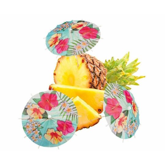 6 Paradise Cocktail Umbrellas Hawaiian Beach Tropical Lei Party Drinks Accessory
