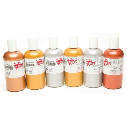 6 x Scolamelt 150ml Bolltes Metallic Lustre Acrylic Ceramic & Craft Paints