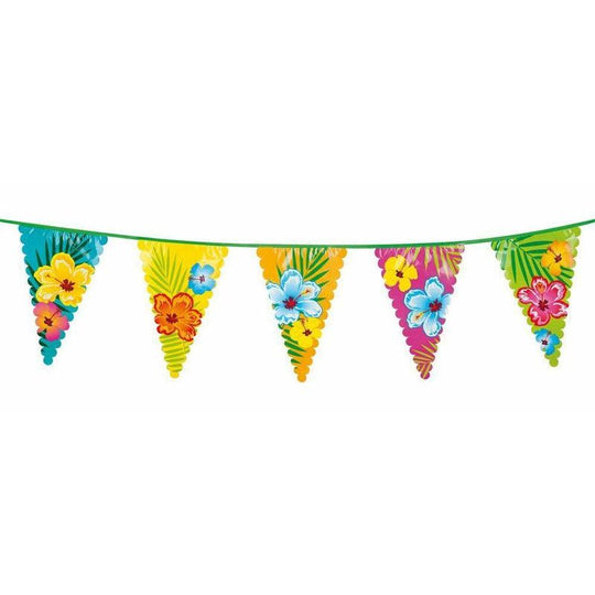 6m Hawaiian Hibiscus Flower Bunting Fancy Dress Party Pennant Flag Decoration