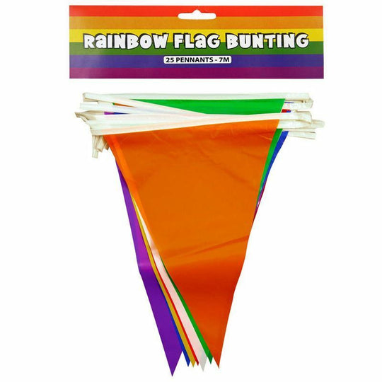 7m Of Triangular Pennant Rainbow Bunting Fete Sports Day 25 Flags 7 Colours