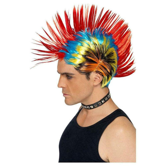 80s Street Punk Wig Mohawk Multi Coloured Mohican Fancy Dress Costume Accessory