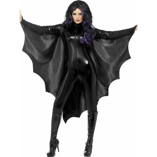 Adult Bat Wings Vampire Costume Halloween Black Cape Ladies Fancy Dress New