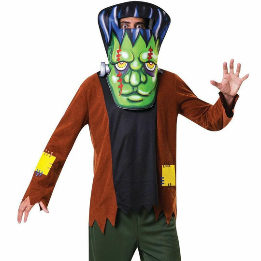 Adult Big Head Frankenstein Costume Mens Monster Halloween Fancy Dress Outfit