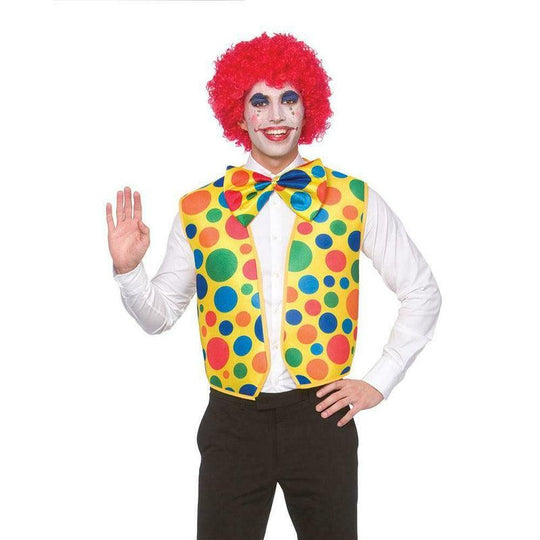 Adult Clown Waistcoat & Bow Tie Colourful Circus Fancy Dress Outfit Set