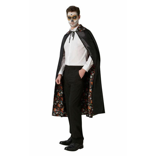 Adult Day Of The Dead Reversible Cape Unisex Mexican Halloween Fancy Dress