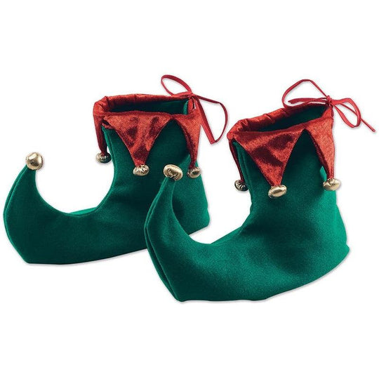 Adult Deluxe Red & Green Elf Boot Shoes Pixie Christmas Unisex Fancy Dress Accessory