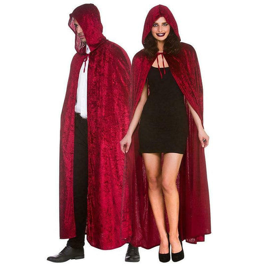 Adult Deluxe Red Velvet 140cm Hooded Cape Unisex Halloween Fancy Dress