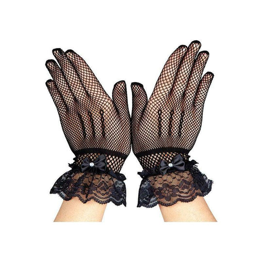 Adult Fishnet Gloves With Lace & Diamantes Halloween Fancy Dress