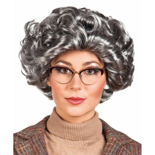 Adult Grey Curly Wig Queen Old Lady Granny Fancy Dress Costume Accessory