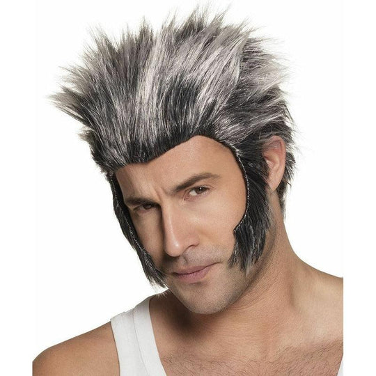 Adult Grey Werewolf Wig Sideburn Halloween Fancy Dress Costume Accessory