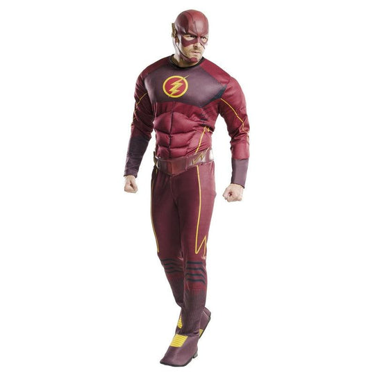 Adult Mens Deluxe Flash Padded Musclechest Superhero Fancy Dress Costume Outfit