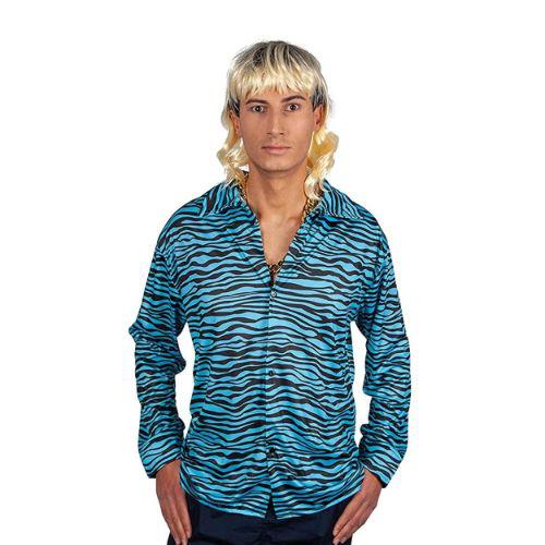 Adult Men's Exotic Tiger Print Turquoise Shirt Fancy Dress Costume