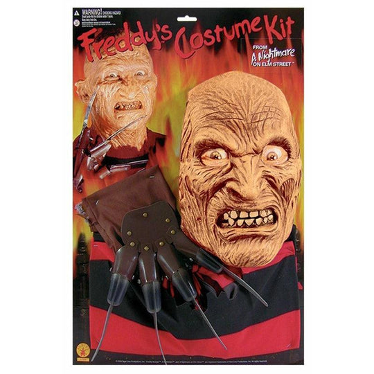 Adult Mens Freddy Krueger Mask Glove & Shirt Halloween Fancy Dress Costume Kit