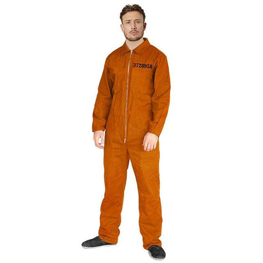 Adult Men's Orange Prisoner Jumpsuit Convict Boiler Suit Fancy Dress - XL