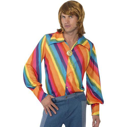 Adult Men's Rainbow Hippy Hippie 60s 70s Shirt Fancy Dress Costume