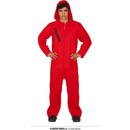 Adult Men's Red Hooded Convict Prisoner Heist Jumpsuit Fancy Dress Costume