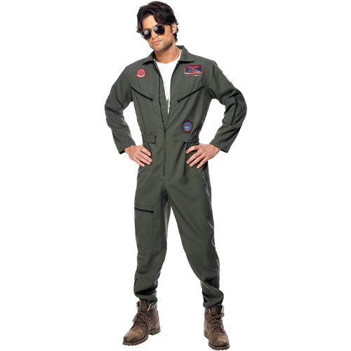Adult Men's Top Gun Flight Suit Pilot Uniform Fancy Dress Costume
