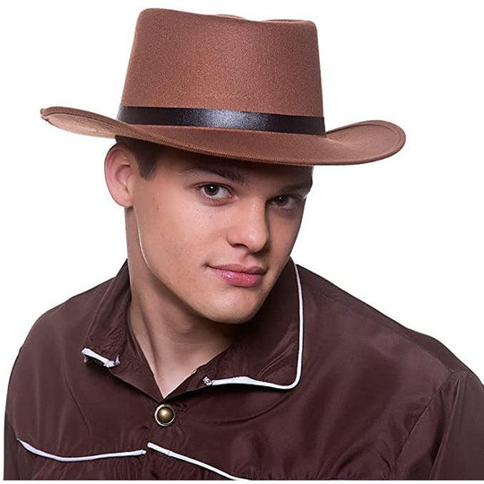 Adult Men's Western Gunslinger Cowboy Hat Fancy Dress Costume Accessory - Brown
