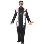 Adult Men's Zombie Priest Undead Vicar Fancy Dress Costume Male Party Outfit