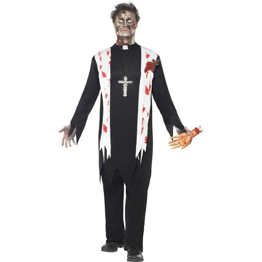 Adult Men's Zombie Priest Undead Vicar Fancy Dress Costume Male Party Outfit