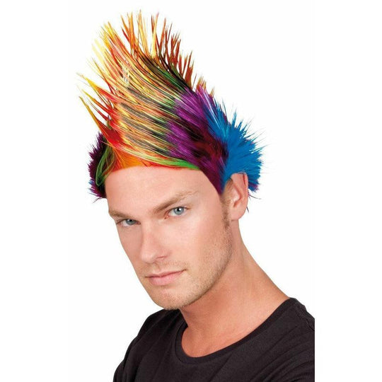 Adult Multi Colour Spikey Mike Punk Rocker Wig Rainbow Fancy Dress Accessory