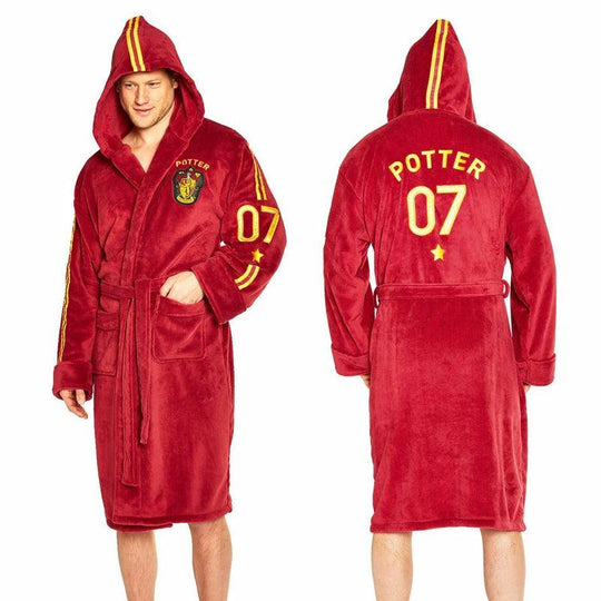 Adult Official Harry Potter Quidditch Soft Fleece Hooded Bathrobe Dressing Gown